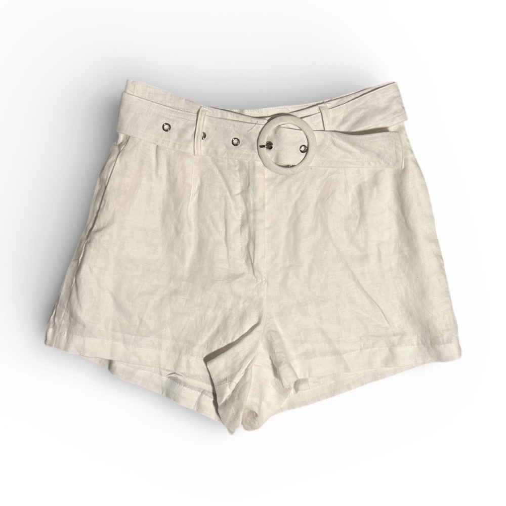 Billy J High Rise Ivory Belted Wide Leg Linen Shorts Size 6 US Size 2/XS